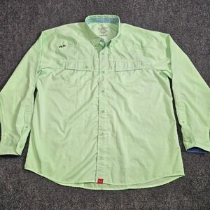 Huk Fishing Shirt Large Green Long Sleeve Vented Performance Coastal Outdoor